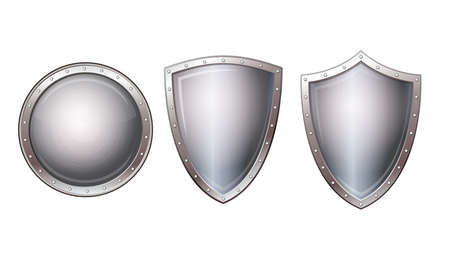 Set of Empty metal knight shields. Realistic vector illustrationのイラスト素材