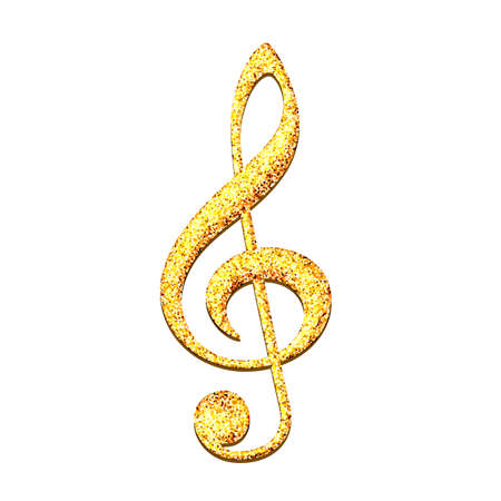 Sparkle shiny golden treble clef. Glitter Music violin clef sign.のイラスト素材