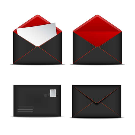 Mockup realistic black and red open and closed envelopes.のイラスト素材
