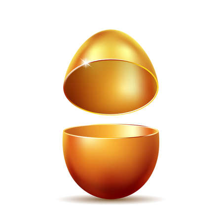Opened golden easter egg on white background. Colored egg.のイラスト素材
