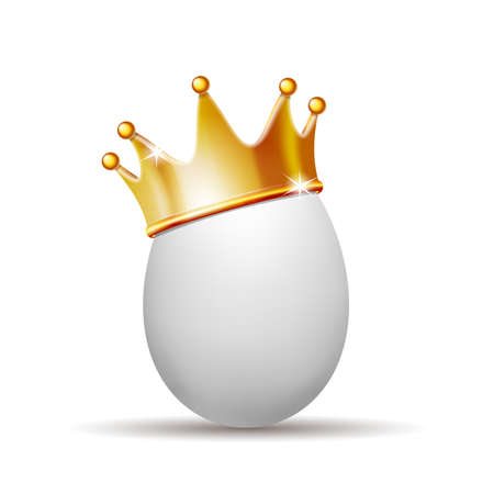 White Realistic egg with golden crown for design flyer, corporate template, brochure.のイラスト素材
