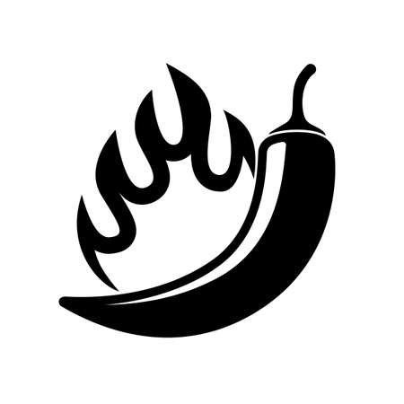 Hot Chili Pepper with fire. Black flat icon. Vector illustrationのイラスト素材