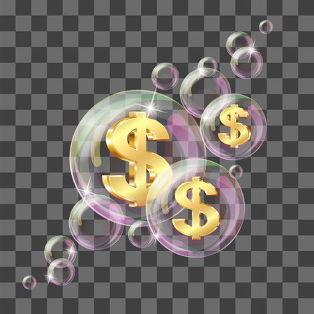 Dollar inside the soap bubble. Financial Crisis vector illustration.のイラスト素材