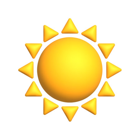 Yellow sun with triangle rays, sun star. 3d vector icon. Cartoon minimal styleのイラスト素材