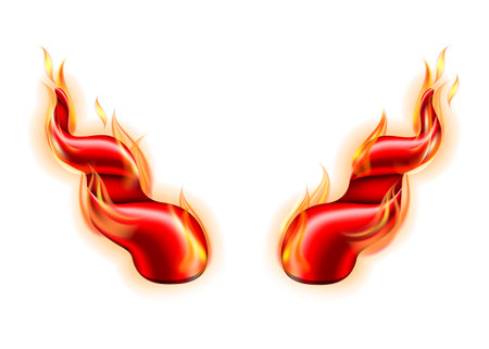 Red flaming Devil Horns in fire . Satan demon accessories.のイラスト素材