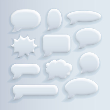 White blank speech bubbles set. Cloud bubbles speech different shapesのイラスト素材