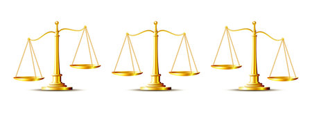 Golden scales. Antique measuring device, Beam balance weight scalesのイラスト素材