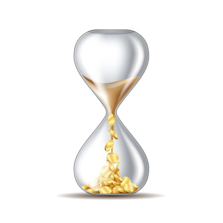 Business metaphor - time is money, hourglass with falling gold coinsのイラスト素材