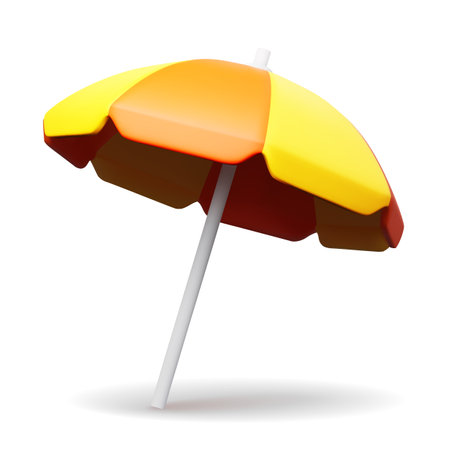 3d Vector Beach Yellow Umbrella, Summer holiday. Vector illustration of Parasolのイラスト素材