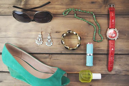 Top view of female fashion accessories for woman