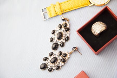 Top view of female fashion accessories for womanの写真素材