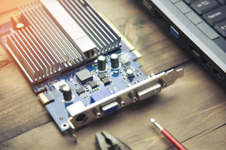 screwdriver on the computer, computer hardwareの写真素材