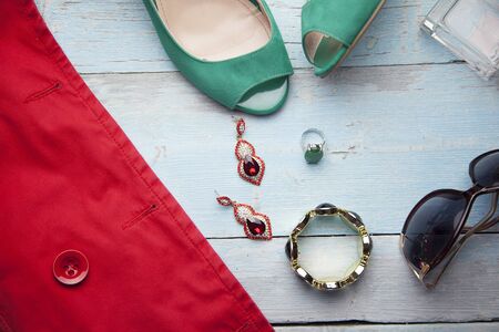 fashionable women's clothes on a white backgroundの写真素材