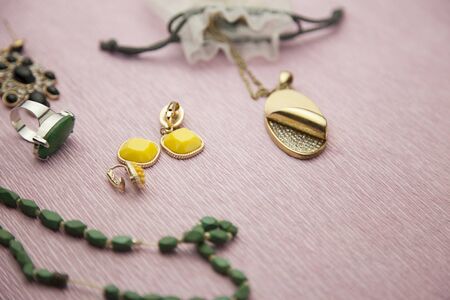 jewelry on a pink backgroundの写真素材