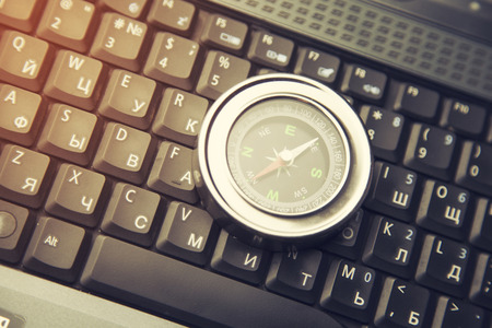 compass  on laptop or notebook computerの写真素材
