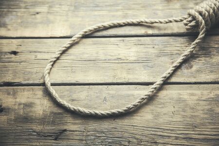 Ropes on a wooden backgroundの写真素材