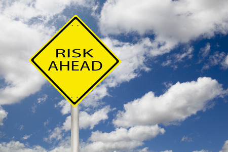 Risk Ahead on sky backgroundの写真素材
