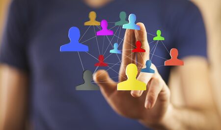Businessman using hand  social network interface