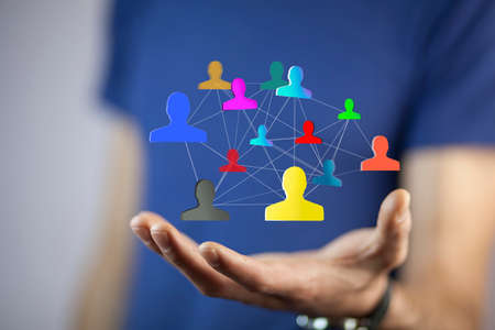 Businessman using hand  social network interfaceの写真素材