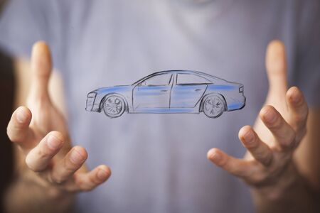 man hand car on the white background