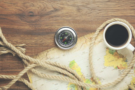 Preparation for travel concept on tableの写真素材