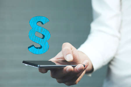 man hand phone with  virtual paragraph symbol