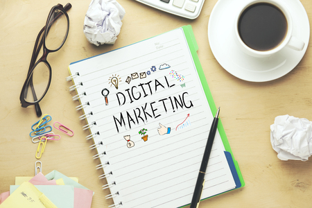digital marketing  text on notepad with stationaryの写真素材