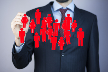 man hand pen with  team work in the screenの写真素材