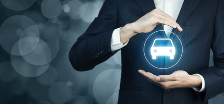 man hand car in  screen in bokeh backgroundの写真素材