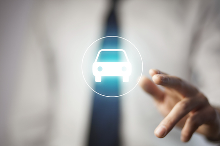 man hand car in  screen in bokeh backgroundの写真素材