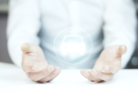 man hand car in  screen in bokeh backgroundの写真素材