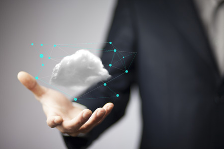 Cloud computing concept with copy space on man hand