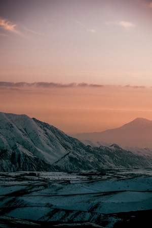 Colorful beautiful landscape in mountains at sunsetの写真素材