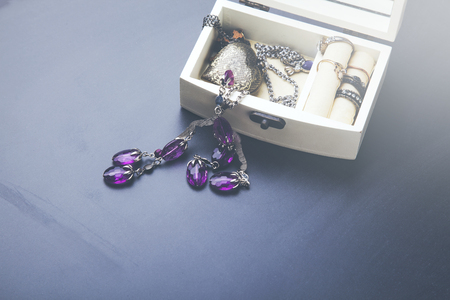 Small box with beautiful jewelery and accessoriesの写真素材
