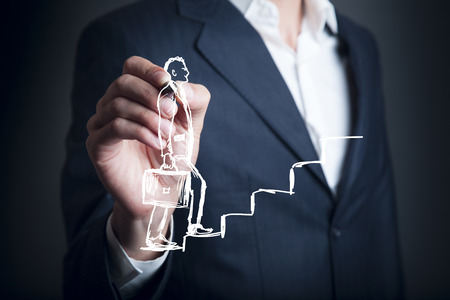 man drowing personal and career finished growth in screenの写真素材