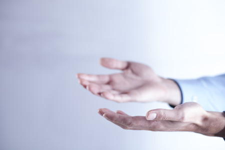 man fingers touching in screen on white backgroundの写真素材