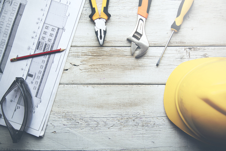 different tools to start construction on tableの写真素材