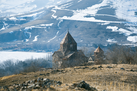 Morning on Lake Sevan in Armenia and Monasteryの写真素材