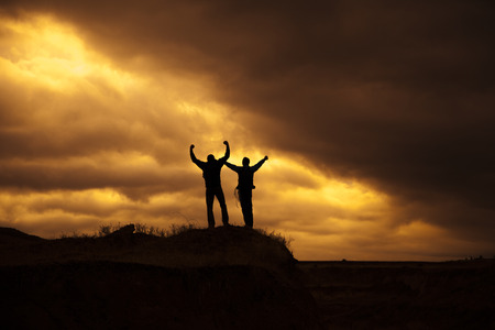 Winner on mountain top. Sport and active life conceptの写真素材