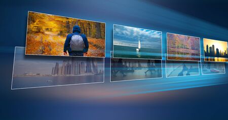 different picture in the dark screen backgroundの写真素材