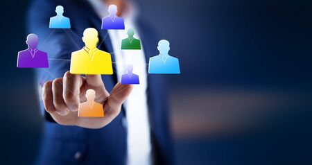 man hand  people network in screenの写真素材