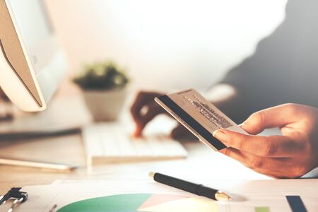 Woman Hand Credit Card With Keyboard