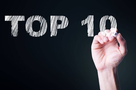 man written top 10 text in screenの写真素材