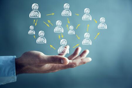 man hand people network in screenの写真素材