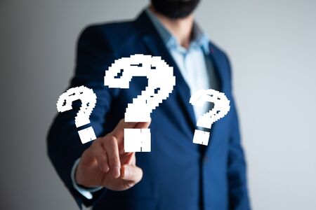 man hand question mark in the screen