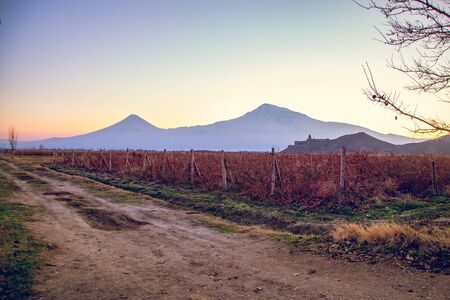 beautiful ararat mountain at the sunset backgroundの写真素材