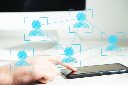 man hand phone with team network  in screen