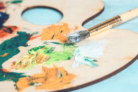 beautiful still life with professional art materialsの写真素材