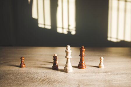 color chess on the wooden desk background