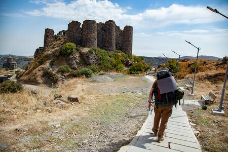 trever and Amberd fortress and Vahramashen Church in armeniaの写真素材